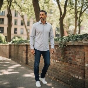 Marc Anthony Men’s Slim Fit Dress Shirt Gray Diamond Pattern Size 15 32-33